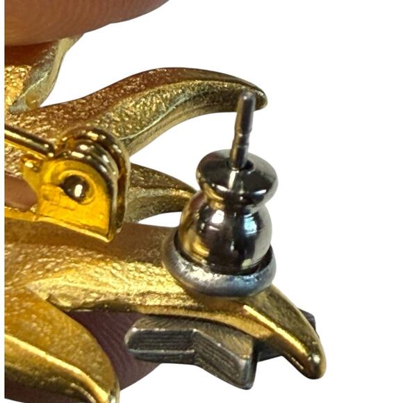 Vintage JJ Jonette Brooch Signed Gold Tone Celestial Sun Star Earrings Lapel Pin - Picture 6 of 7